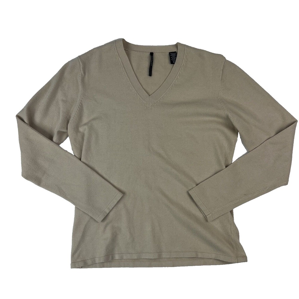 Isda & Co Tan V-Neck L/S Viscose Polyester Sweater‎ Womens Size Medium M